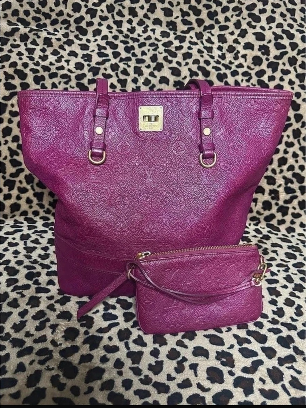 Louis Vuitton Magenta Monogram Tote with Matching Wristlet